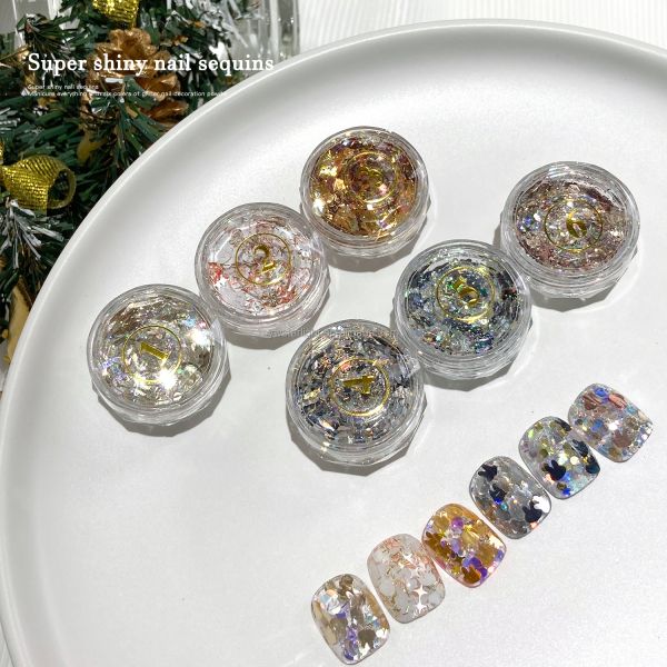 Nail glitters bling super bright Nail polish magic color Sequin rabbit shape Aurora laser nail sequins