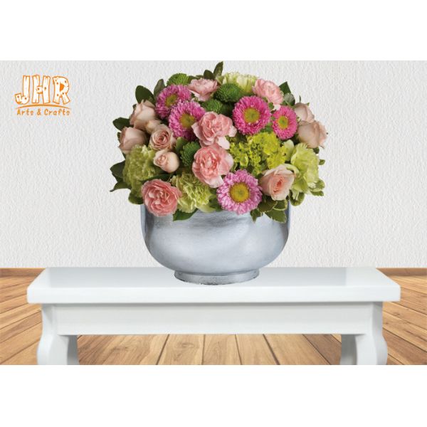 Buy Cup Shape Silver Leafed Fiberglass Flower Pots , Fiberglass Flower Bowls at wholesale prices