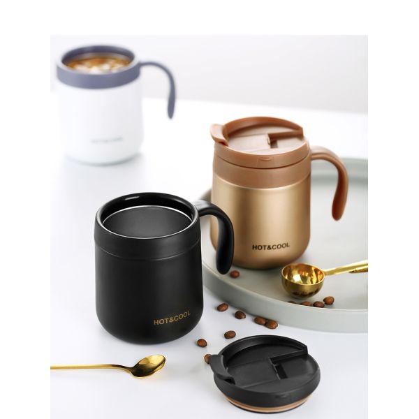350ml Custom Leak Proof Stainless Steel Coffee Mugs With Logo, Promotional Insulated Coffee Or Tea Tumbler With Lid And Handles
