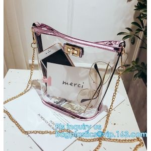 waterproof promotional clear tote pvc handle shopping bag, PVC mat waterproof