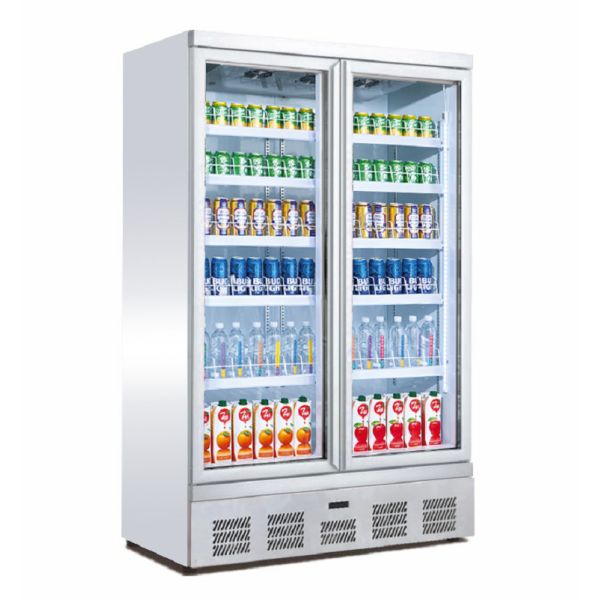 Upright Commercial Beverage Refrigerator , Bottom Mount Double Door Display