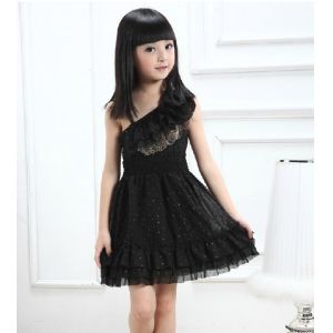 Summer Little Girls Party Dress , One Shoulder 100% Polyester Pink