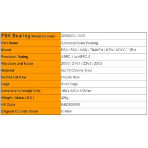 Big Dimension Spherical Bearing 22330CC / W33 150mmID 320mmOD 108mm Bore