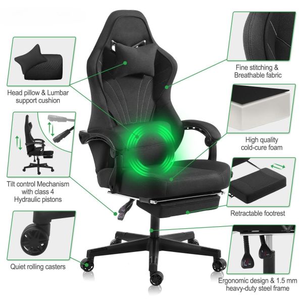 ALINUNU Ergonomic Computer Gaming Chair with Footrest Customizable Color Swivel Chair