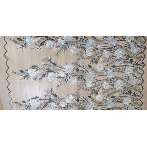 Scalloped Embroidered Mesh Lace Fabric , Wedding Lace Material With Paillettes