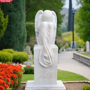 Outdoor Natural White Marble Crying Angel Statue