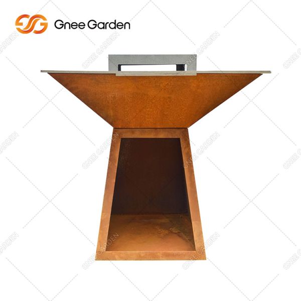 Corten Steel BBQ Fire Pit Grill Trapezoid Shaped Outdoor Cooking Grills For Garden