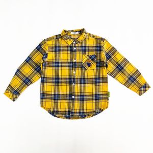 Winter Holiday Children Top with Turn-down Collar and Cartoon Pattern in Plaid