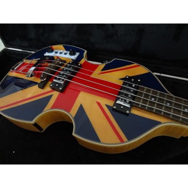 4 string bass guitar Hofner BB2 guitar UK flag on flamed body top Hofner contemporary series