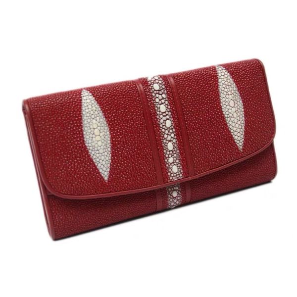 Stingray Skin Unisex Men Long Trifold Wallet Large Male Card Holders Genuine Leather Deep Blue Female Large Clutch Purse