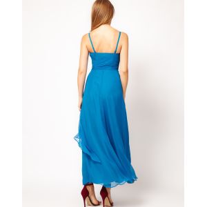 Summer Maxi Ankle Maxi Dress , Blue Chiffon Waist Belt Sleeveless