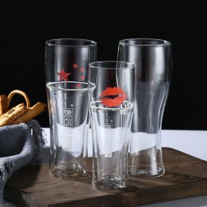 Cylinder Double Borosilicate Glass Beer Mug 300ml 400ml 450ml