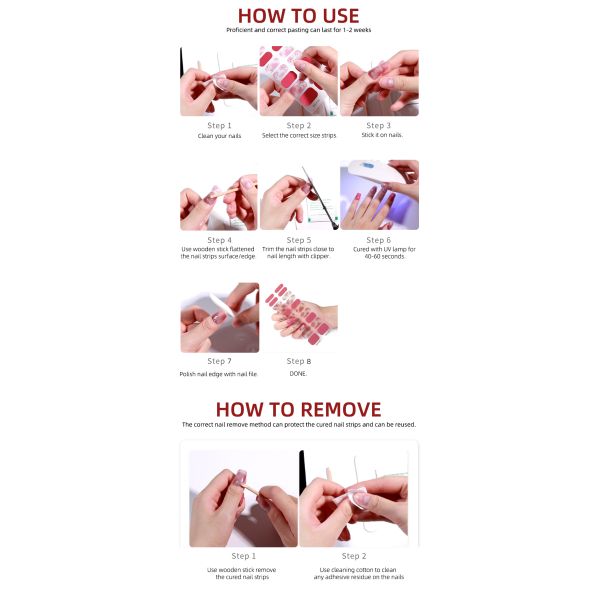 Exclusive design bronzing line flower bow snowflake light transparent Uv Polish Gel Strips Semi Cured Nail Wraps Sticker