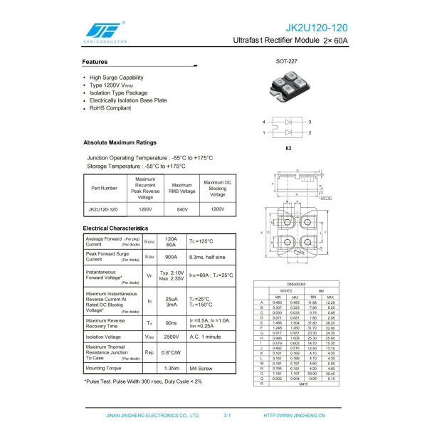 120A Current Ultrafast Rectifier Module DSEI2X61-10B With SOT-227 Package for Carton