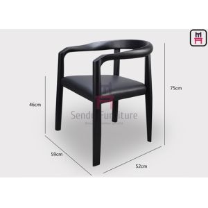 Leather Upholstered Ash Wood Dining Chair Black Lacquered Curved Backrest