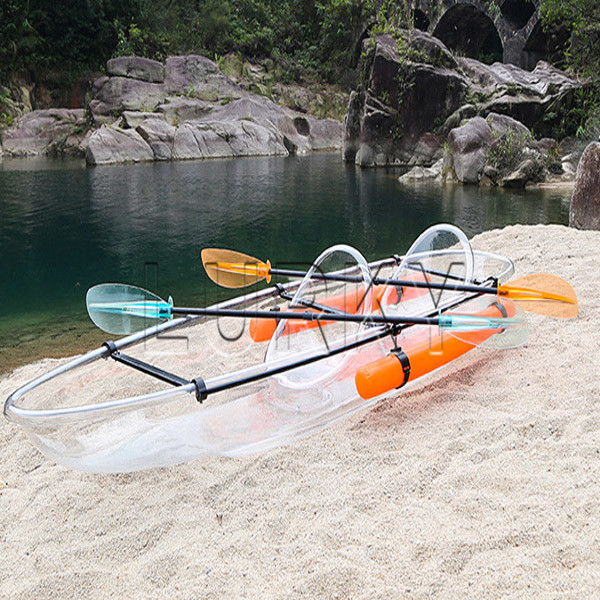Plastic See Through Sit On Canoe , Sailing Polycarbonate Kayak With Paddles