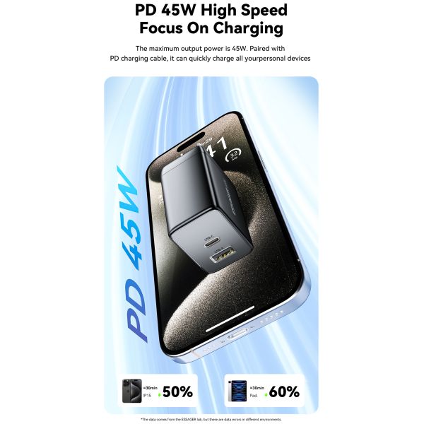 ESSAGER ES-CD40 Series PD GaN Charger QC4.0 QC3.0 QC2.0 Dual 2 Ports USB C 45W