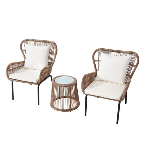 Buy 5cm Thickness Cushion 3 Pieces Garden Rattan Leisure Chair Set at wholesale prices