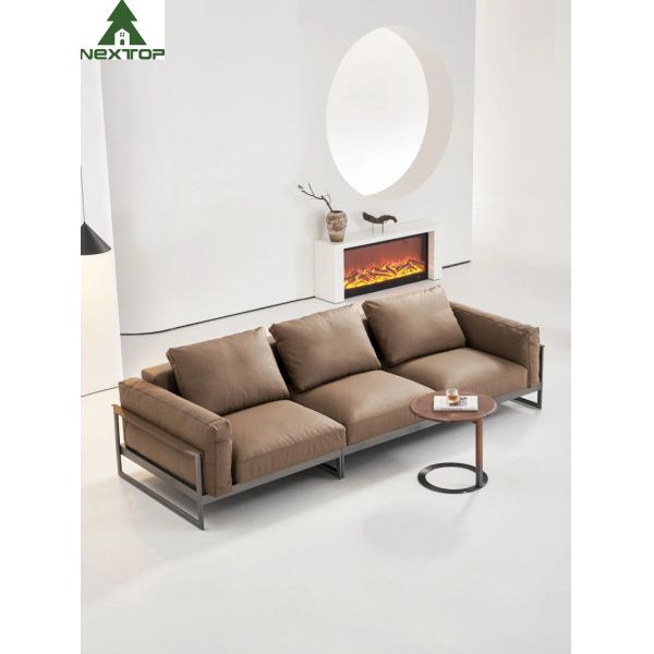 Buy Living Leather Brown Hotel Room Sofa 3 Seaters Soft Reclining Sofa Metal Frame at wholesale prices