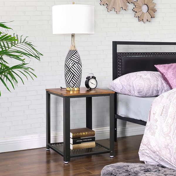Oem Small Brown Industrial Style Nightstand Wood And Metal