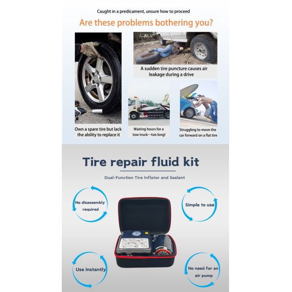 Flat Tire Repair Kit with Air Compressor for Car, Motorcycle, ATV, Jeep, Truck, Tractor Flat Tire Repair 10 Min Fix