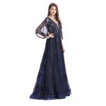 Ladies Half Sleeves Navy Blue Prom Dresses , Long Formal Dresses With Hot