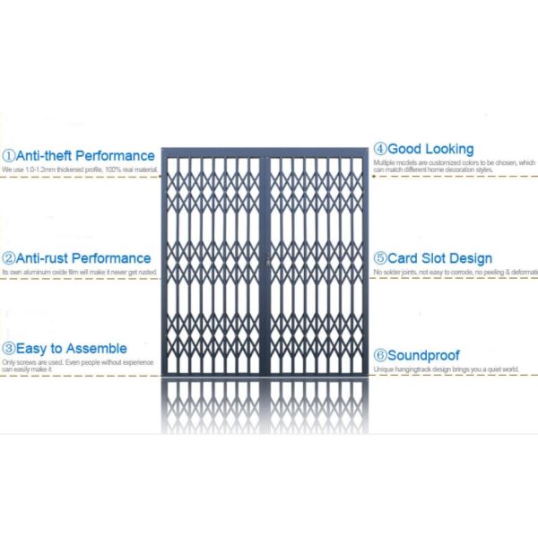 Buy High safety Aluminium Burglar Trellis door made of high strength aluminium profiles and Slam dead lock and wheels at wholesale prices