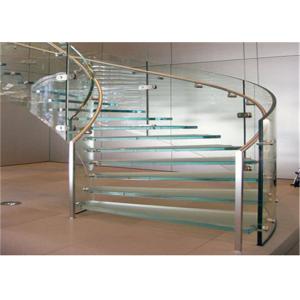Tempered Glass Tread Curved Staircase Building Curved Stairs With Stainless