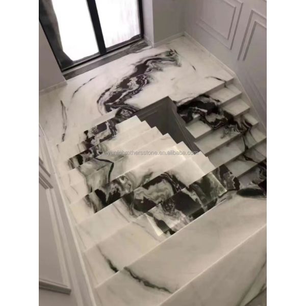 Bookmatched Panda White Marble Stair for Modern Interior Design in Professional Hotel