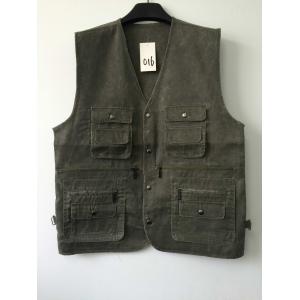 vest, waistcoat, mens vest, 100% polyester, washed fabric, fishing vest, olive,