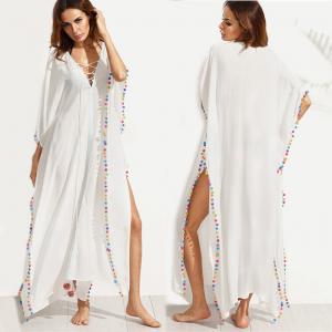Quality Bohemian White Lace-up Long Summer Beach Cover Up Dress with Split for sale