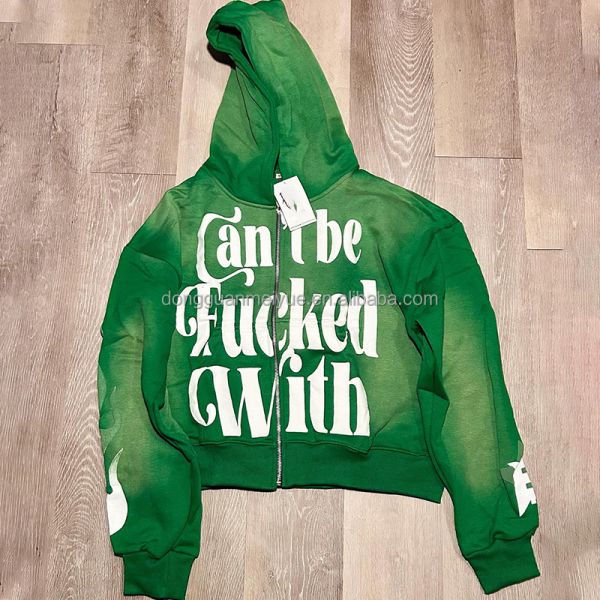 Custom Hoodies 3d Puff Print Logo French Terry Sweatshirts Sun Faded Vintage Acid Wash Distressed Zip up Hoodie Unisex for Men