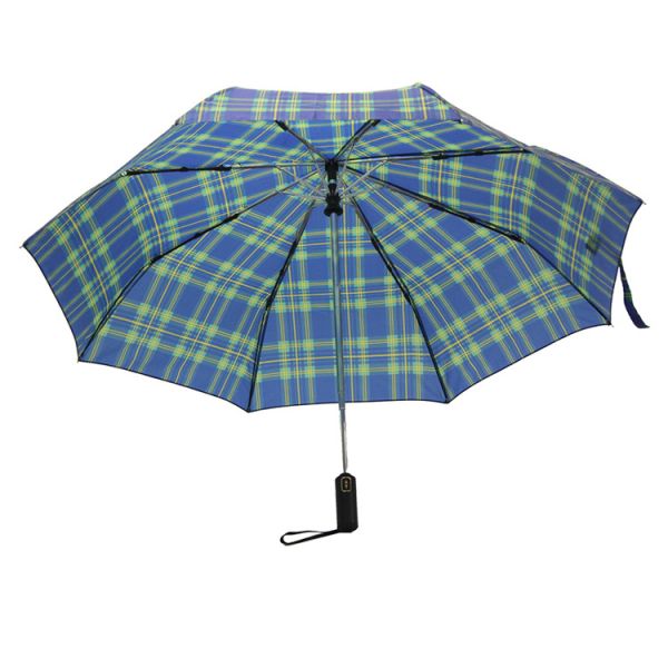 Automatic Open Close Green Stripe Grid Umbrella Three Folding Umbrella For Men