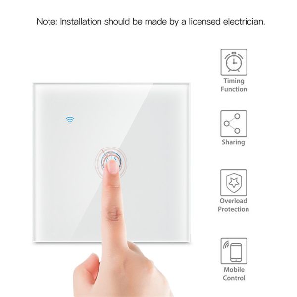 Buy Tempered Glass Panel Smart Wifi Light Switch EU/UK/US 1/2/3 Gang Tuya Touch With Alexa Google at wholesale prices