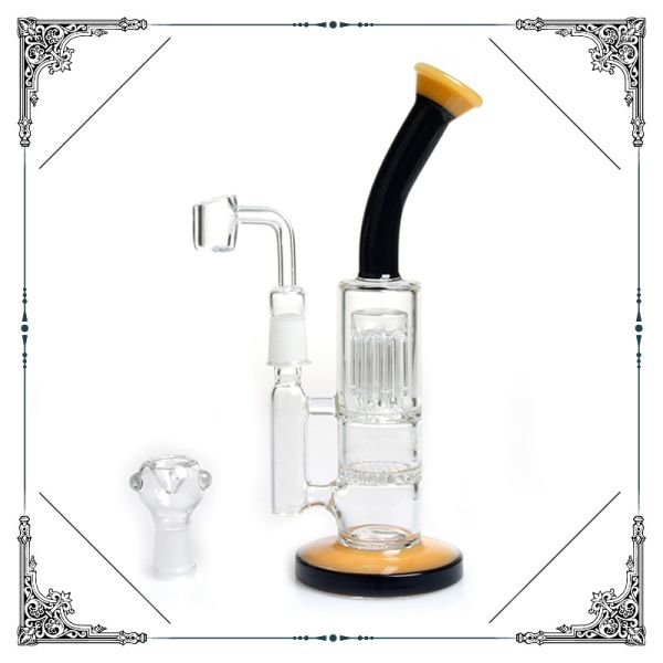6 Tree Arms Honeycomb Perc Dab Oil Rig With Hookah Glass Bowl And Quartz Banger