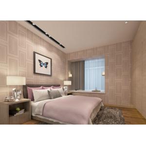 Moisture Proof Embossed Vinyl Wallpaper Pink Plaid Pattern for Bedroom