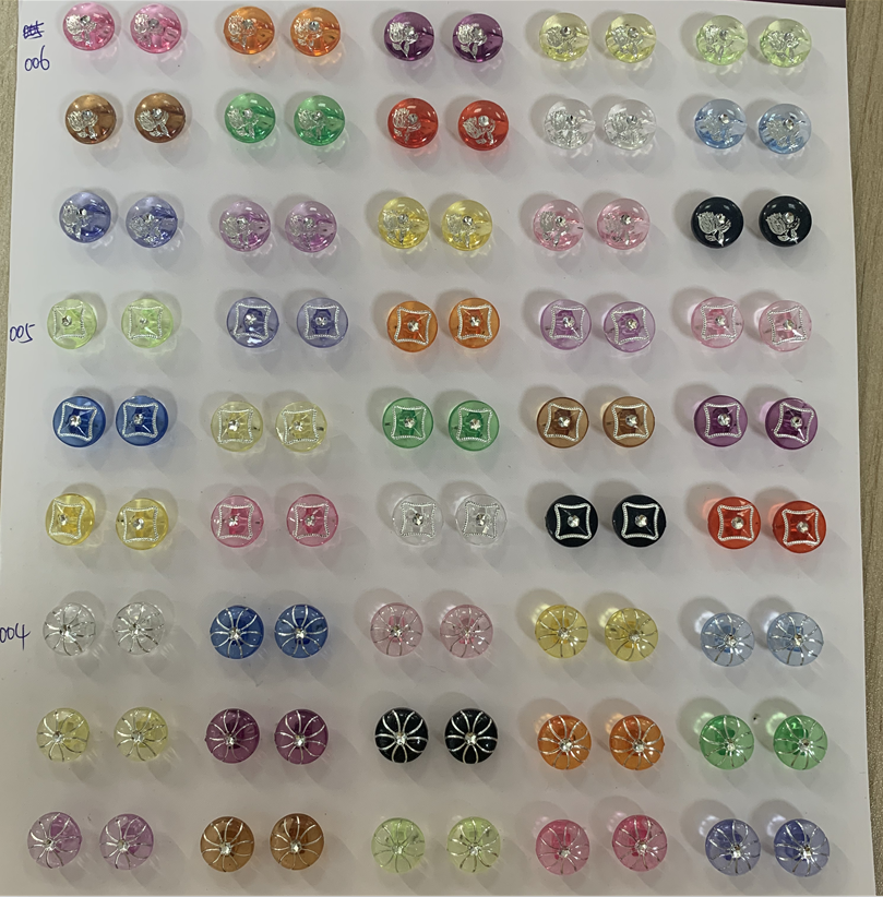 wholesale large quantity plastic shirt coat button shine stone button for garment