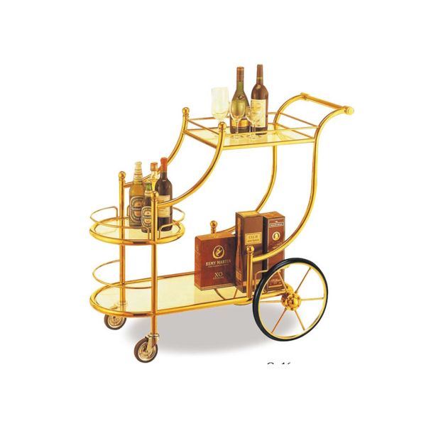 Buy Big Wheel Room Service Equipments Wine Serving Cart Mirror - Gold Finish Fire - Proof Laminated at wholesale prices