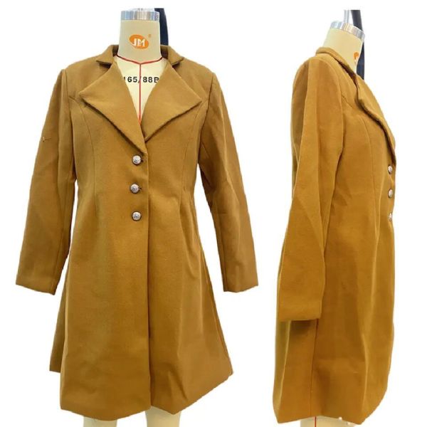 MID-Length Korean Version Wool Lapel Thin Winter Coat Solid Color Slim Ladies Woolen Coats for Women