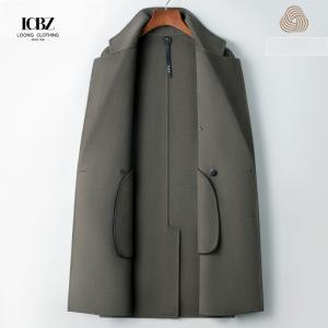 Men's Autumn Winter Lapel Turn-down Collar Double-Breasted Long Slim Woollen