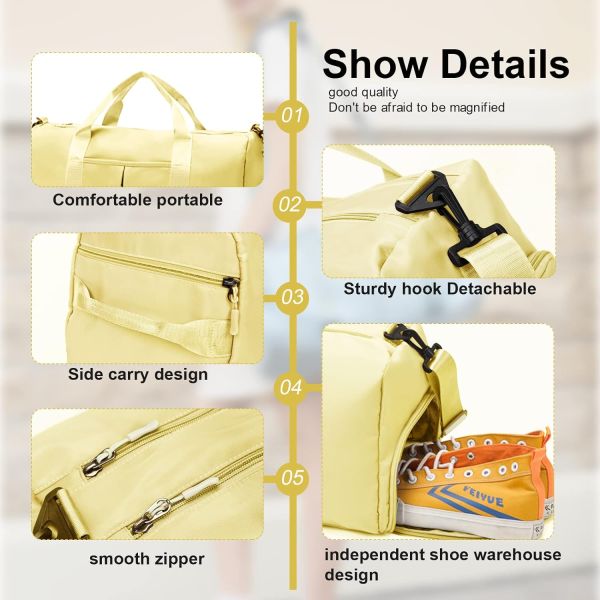 Yoga Gym Sports Outdoor Weekender Overnight Travel Bag Light Yellow Color Big Size