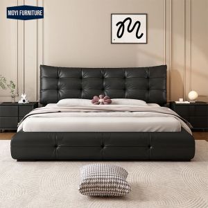 Buy cheap Synthetic Leather Upholstery Wooden Frame Foam Fabric Bed Modern Soft Wooden Bed from wholesalers