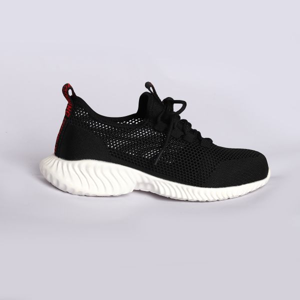 Breathable Fly Knit Safety Shoes with Metal Safety Toe in Black and Red