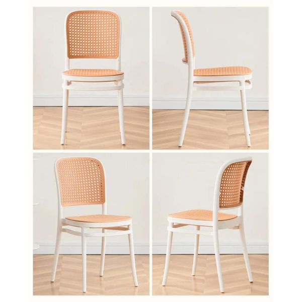 Close-up view of plastic wicker dining chair design