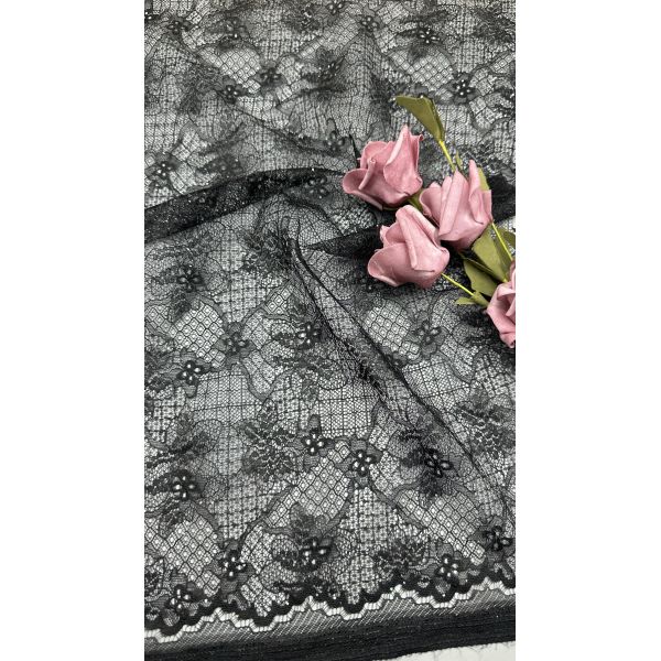 Buy Black Embroidered Lace Fabric Hollow-up Floral Sequin Laser for Party Dresses Clothing at wholesale prices