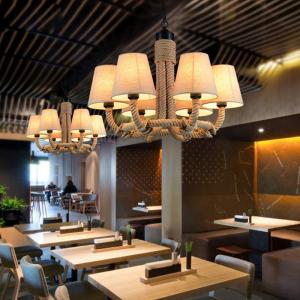 Antique Rustic Lamp for Coffee Farmhouse house Dining Room Rope chandelier(WH-CI