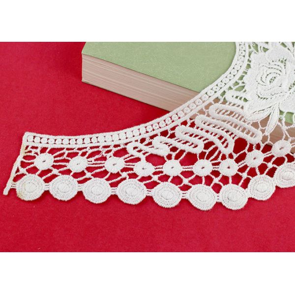 French Venice Guipure Lace Neck Applique With Chemical Poly Milk Silk / Neckline Applique Trim