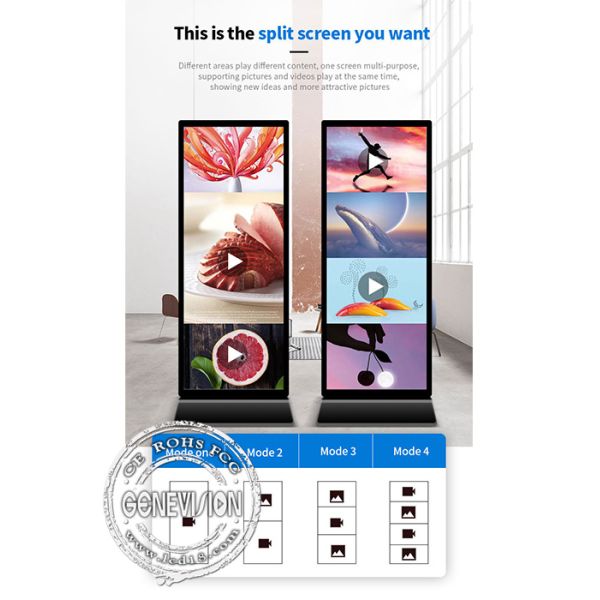 450cd/m2 75 Inch Floor Standing WiFi Android Digital Signage