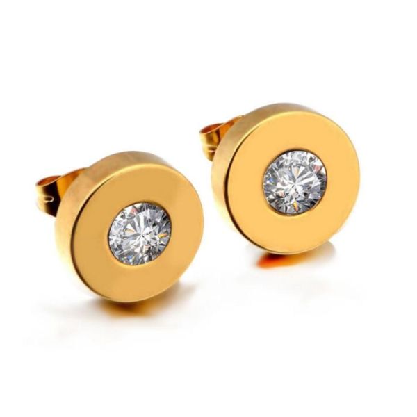 Buy Yellow Gold Plated Stainless Steel Trendy Stud Earrings For men and Women Inlaid With AAA CZ Zircon Stone at wholesale prices