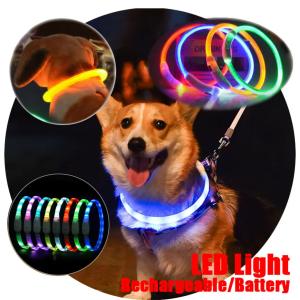 Night Leather Dog Collars Rechargeable Waterproof Night Glow Dog Collar